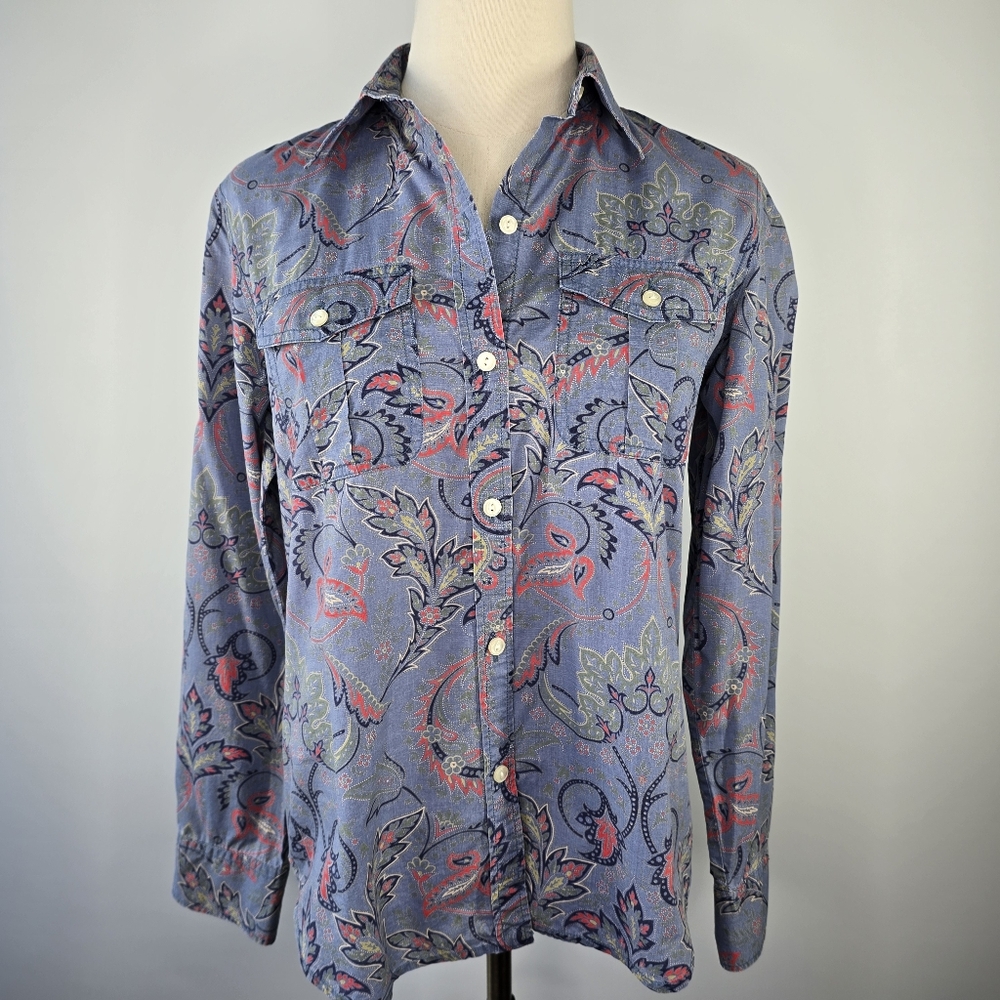 Lauren Ralph Lauren Vintage Cotton Chambray Paisley Button Down Shirt M Petite
